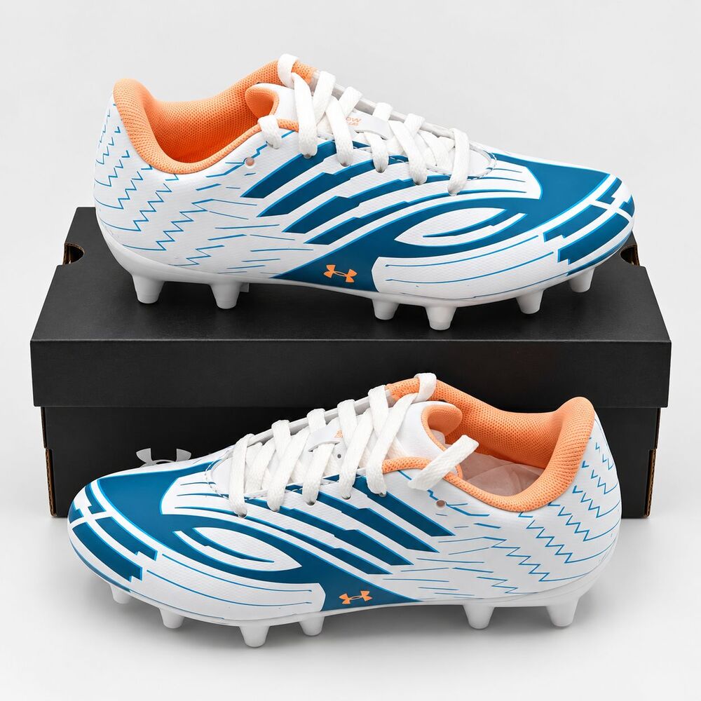 Under Armour Shadow Club 4 FG Jr Boys 1.5Y White Blue Soccer Cleats Firm Ground